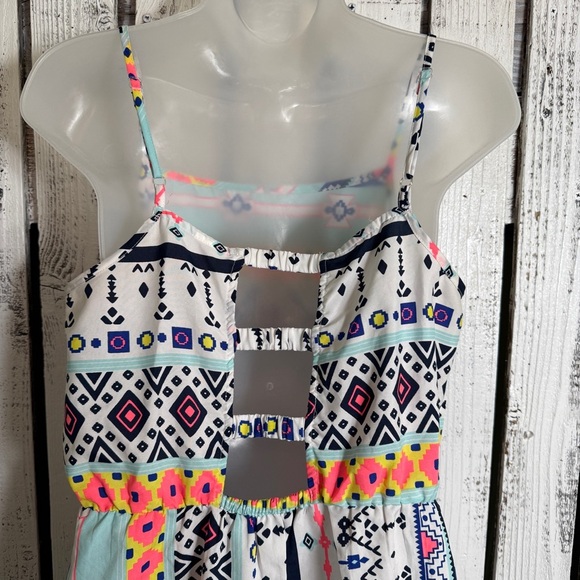 Sundress Aztec Geometric Print Neon Size Large Boho Mini Lightweight Sleeveless - Picture 7 of 9